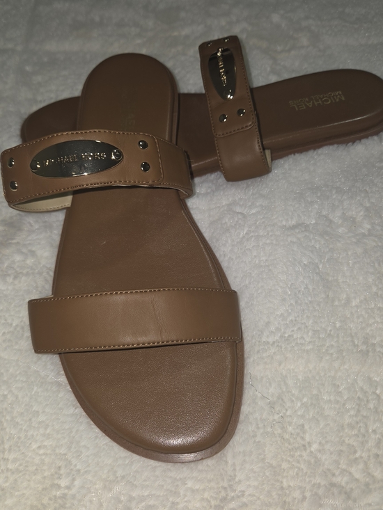 Michael Kors Shoes - Michael Kors Tan Leather Double-Strap Slide Sandals